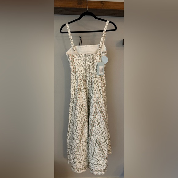 Hill House Square-Neck Floral Midi Dress in White and Green - Picture 4 of 6